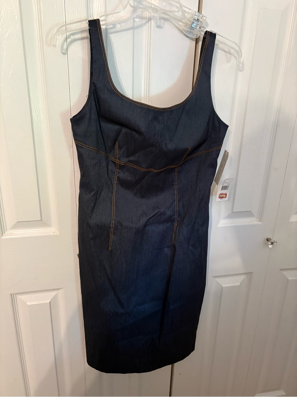 Trio New York Dark Indigo Denim Sheath Dress with Contrast Stitching